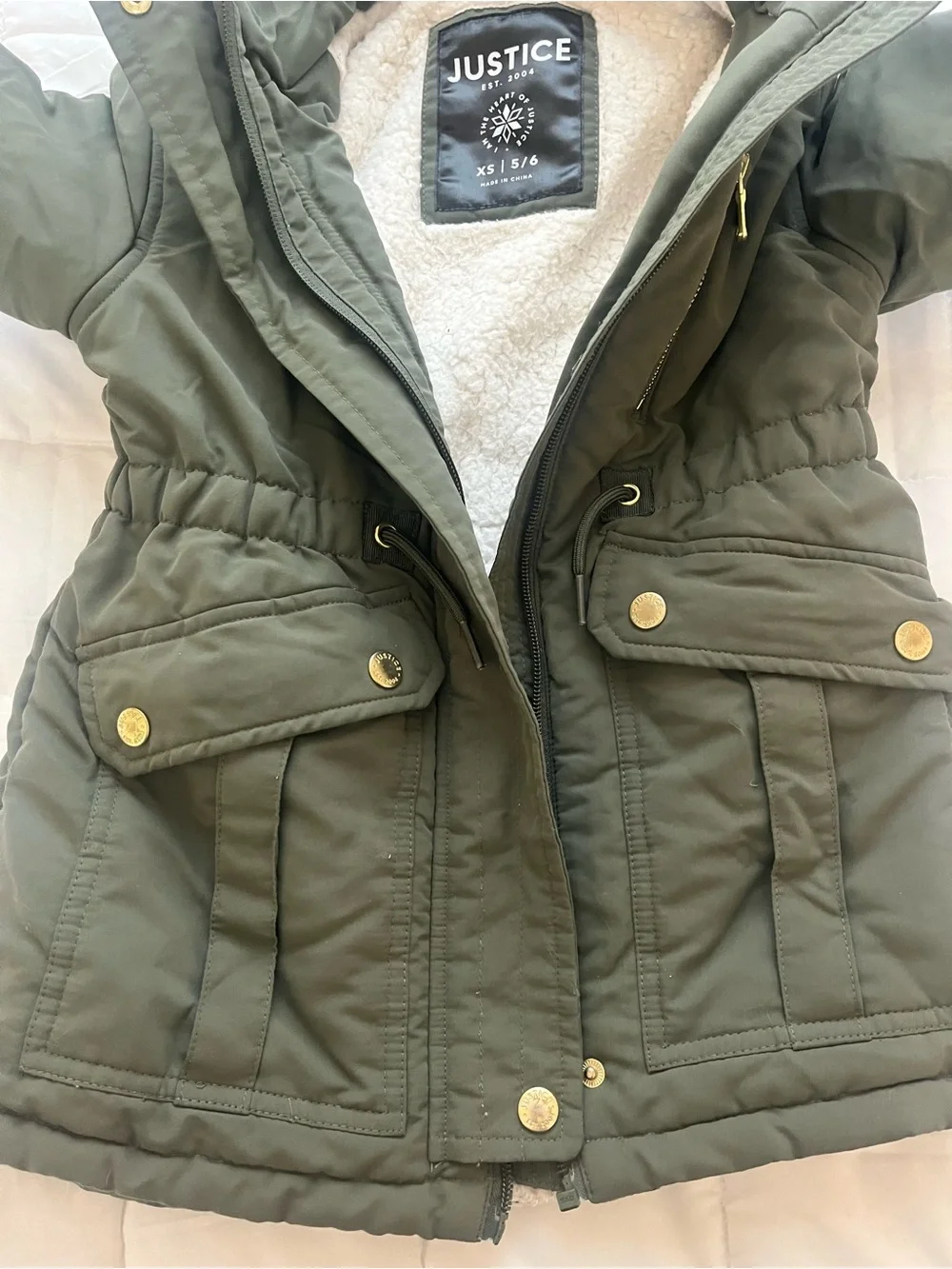 Justice Girls' Olive Green Hooded Puffer Jacket-XS
